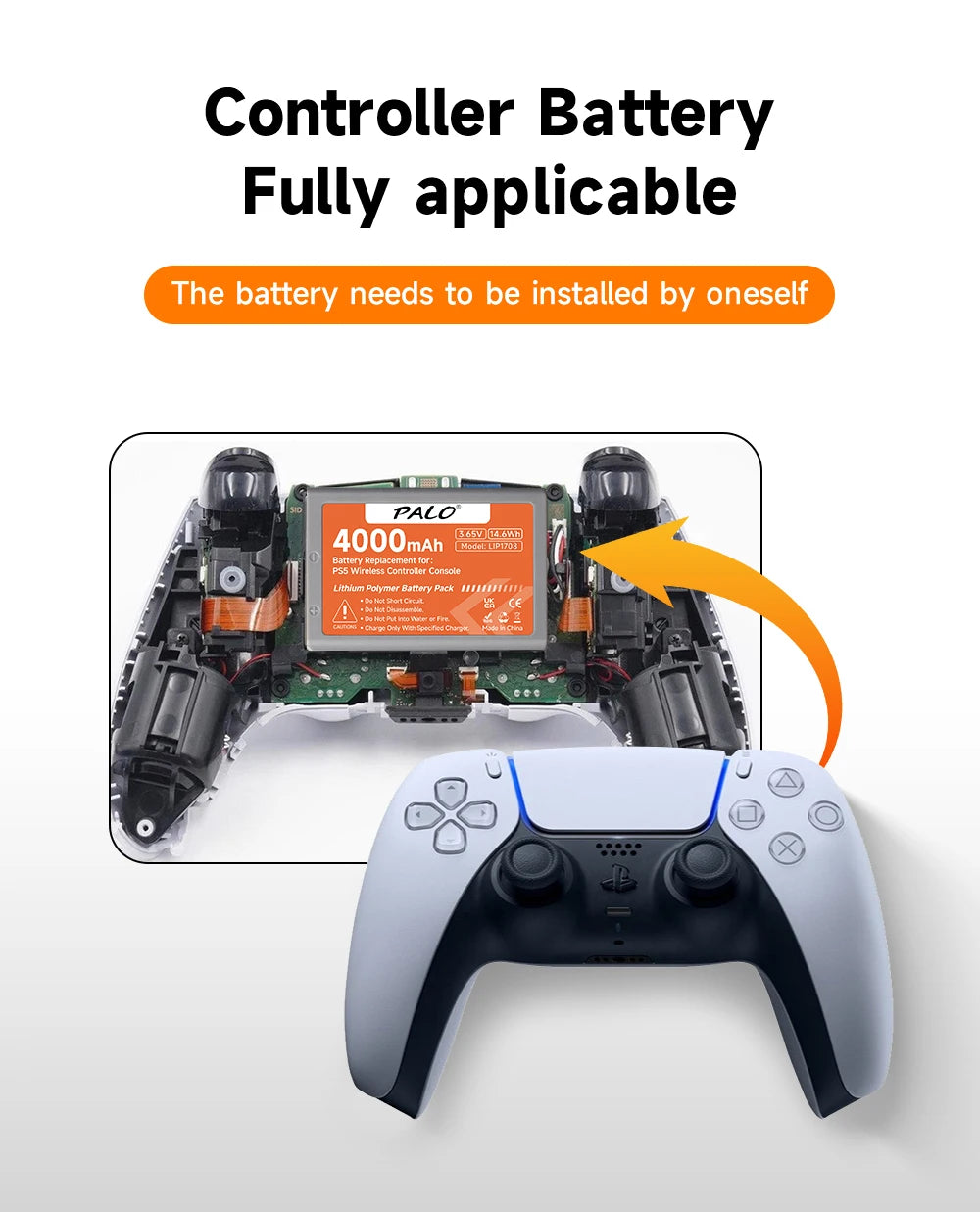 PALO 4000mAh Battery for PS5 Controller LIP1708, Rechargeable