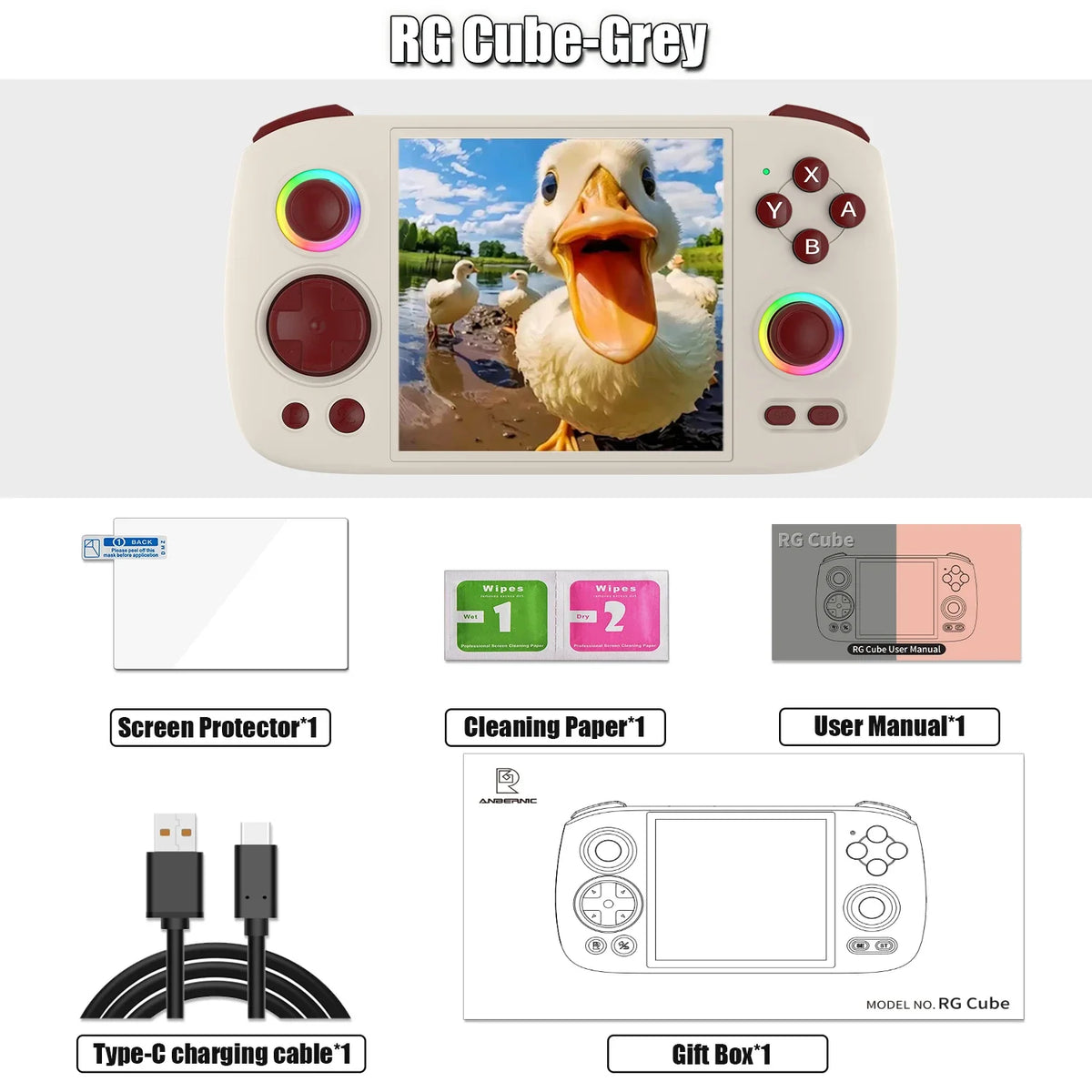 ANBERNIC RGCube Handheld Game Console Android 13 Game Player 3.95" IPS Screen Unisoc T820 RGB Lighting RG Cube dual high-Speaker