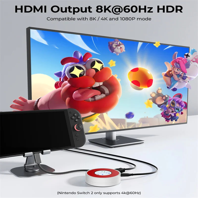 SIWIQU TV Dock Station for Nintendo Switch 2 & Switch 1/ROG Ally/Steam Deck,Smart TFT Status Display,8K@60Hz HDMI, Max 100W PD