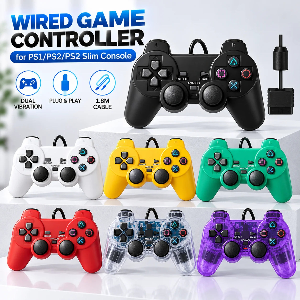 Transparent Wired Controller for PS1, PS2 and PS2 Slim