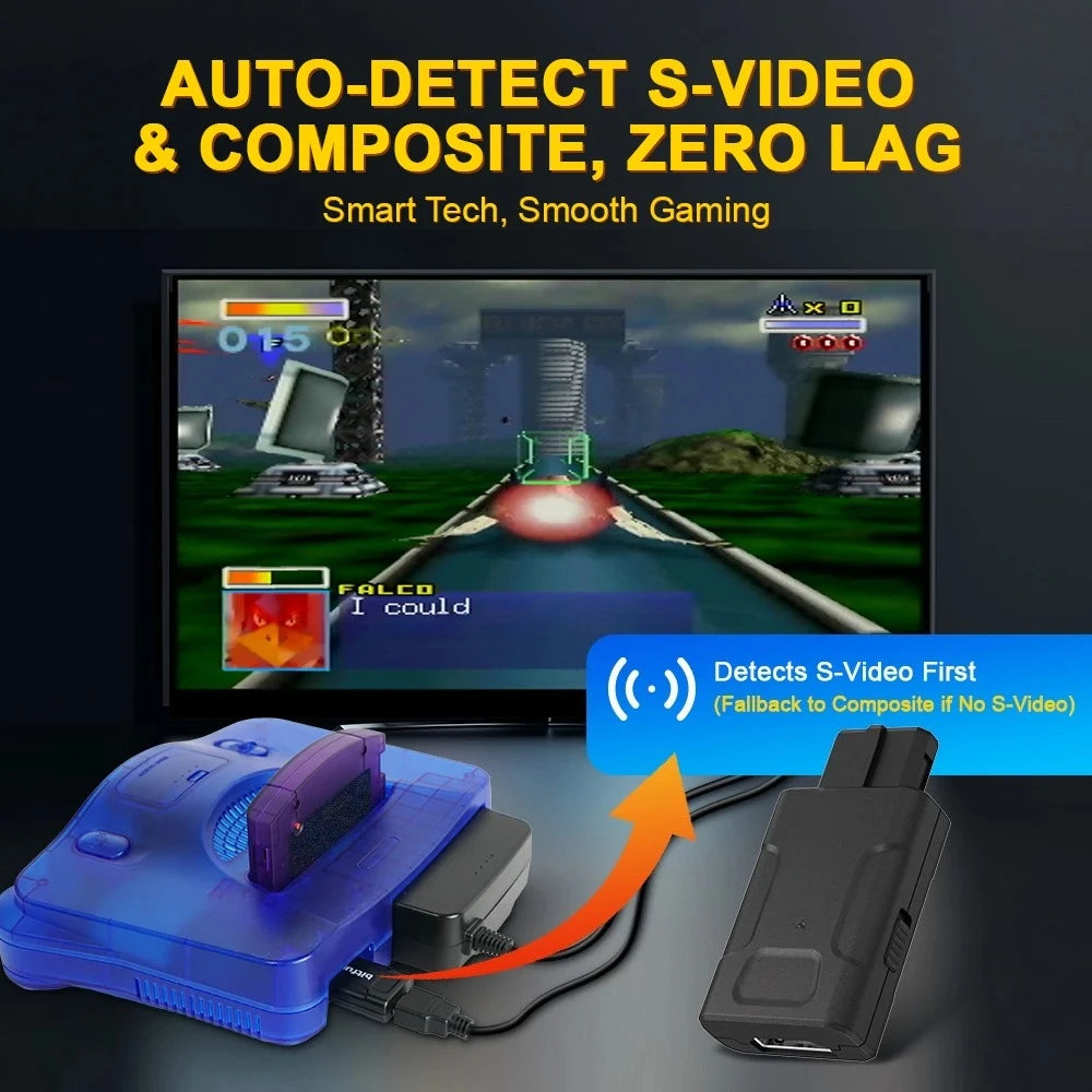 Mini 720P 1080P HDMI™ Adapter 16:9/4:3 Auto S-Video Composite For N64 SNES SFC NGC Game Consoles