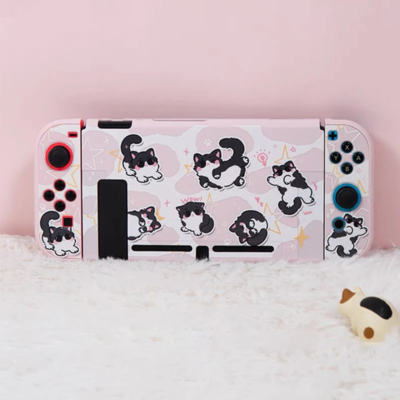Pink Cat Case for Nintendo Switch OLED, Dockable Hard PC Shell