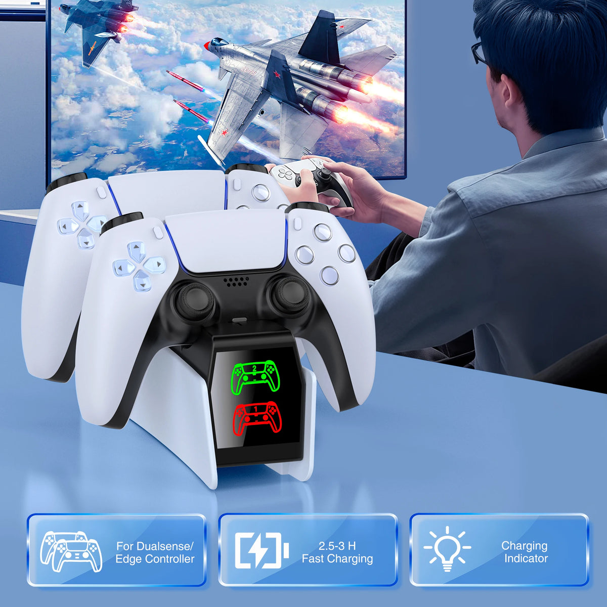 DinoFire PS5 FC400/FC304 Dual Charging Station, Type-C RGB
