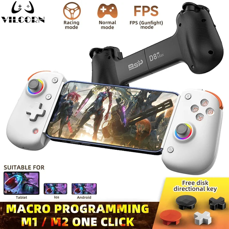 D8Pro RGB Mobile Gamepad, Hall Joystick for Android iOS PS4 PC