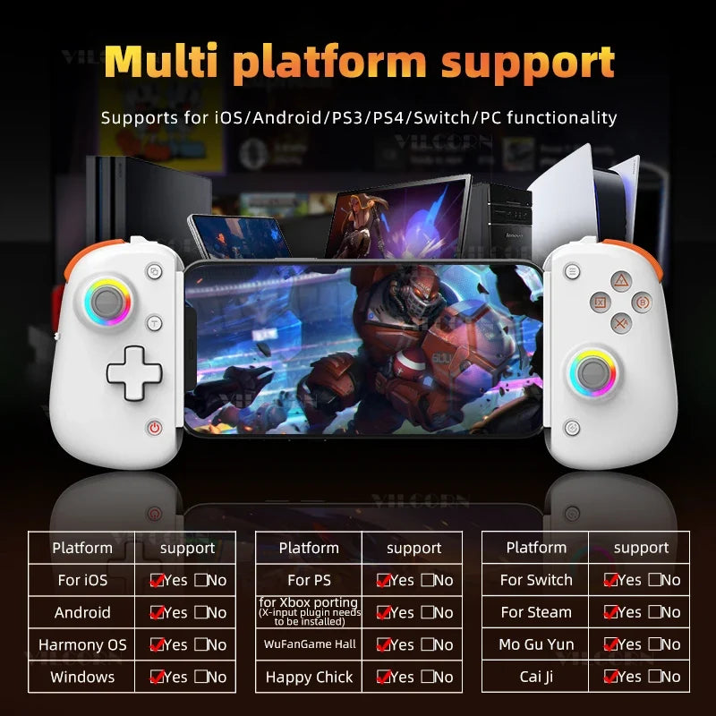 D8Pro RGB Mobile Gamepad, Hall Joystick for Android iOS PS4 PC