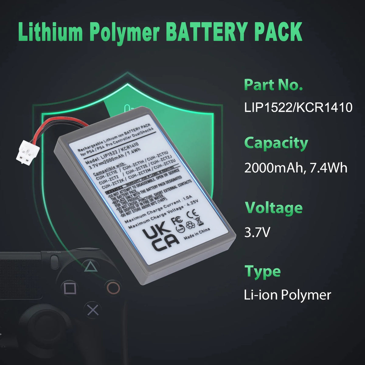 LIP1522 KCR1410 2000mAh Battery for PS4 DualShock 4 Controller