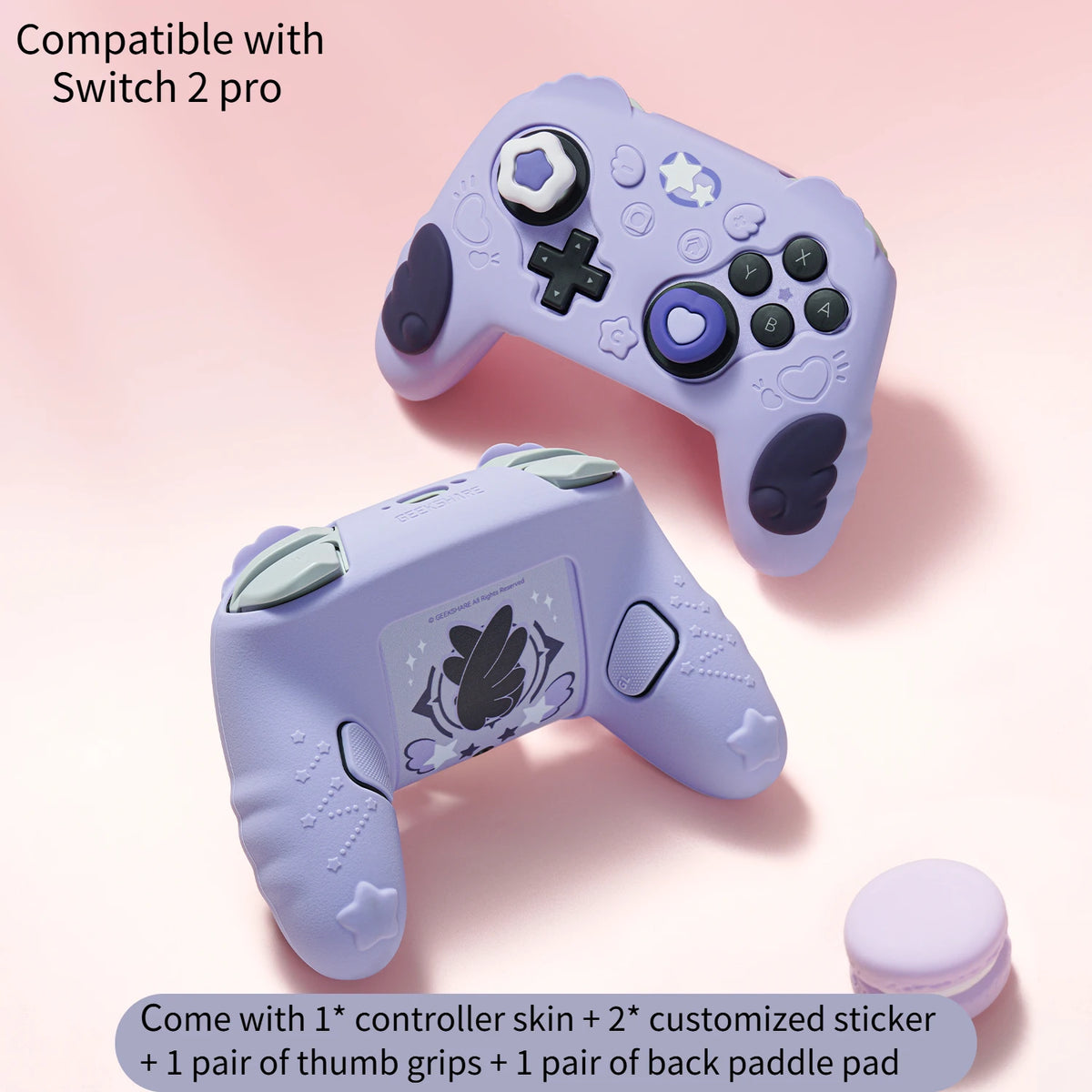 GeekShare Protective Cover Skin for PS5 / NS PRO/Switch 2 PRO Controller with 2 Thumb Grips and 1 Sticker, Star Wings Silicone