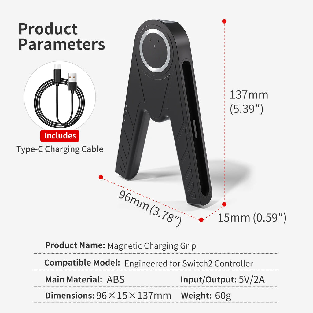 Magnetic Switch 2 Charging Grip Plug and Play Portable Joy-Con2 Controller Charger for Switch 2 Joy-Con 2 Gaming Accessories