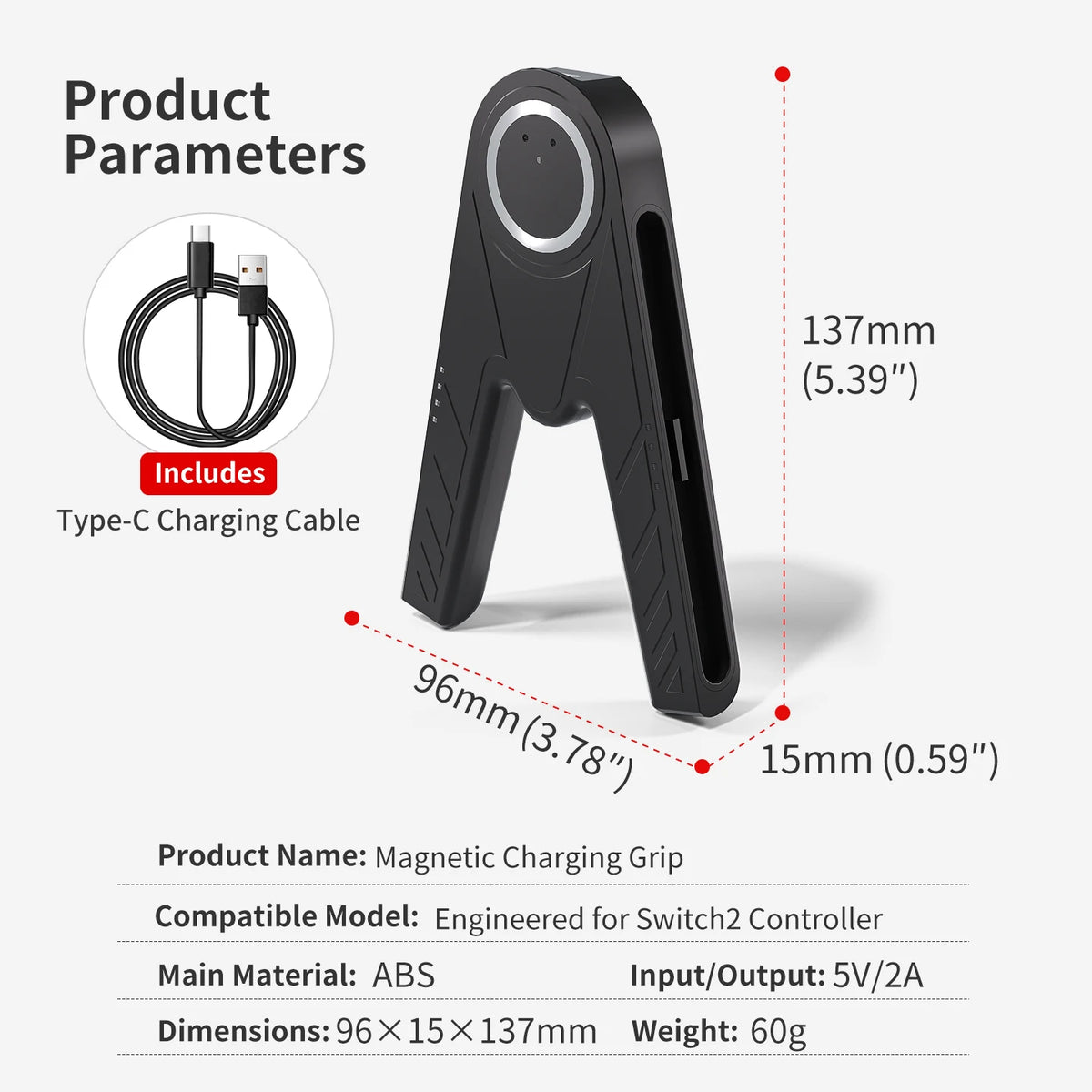 Magnetic Switch 2 Charging Grip Plug and Play Portable Joy-Con2 Controller Charger for Switch 2 Joy-Con 2 Gaming Accessories