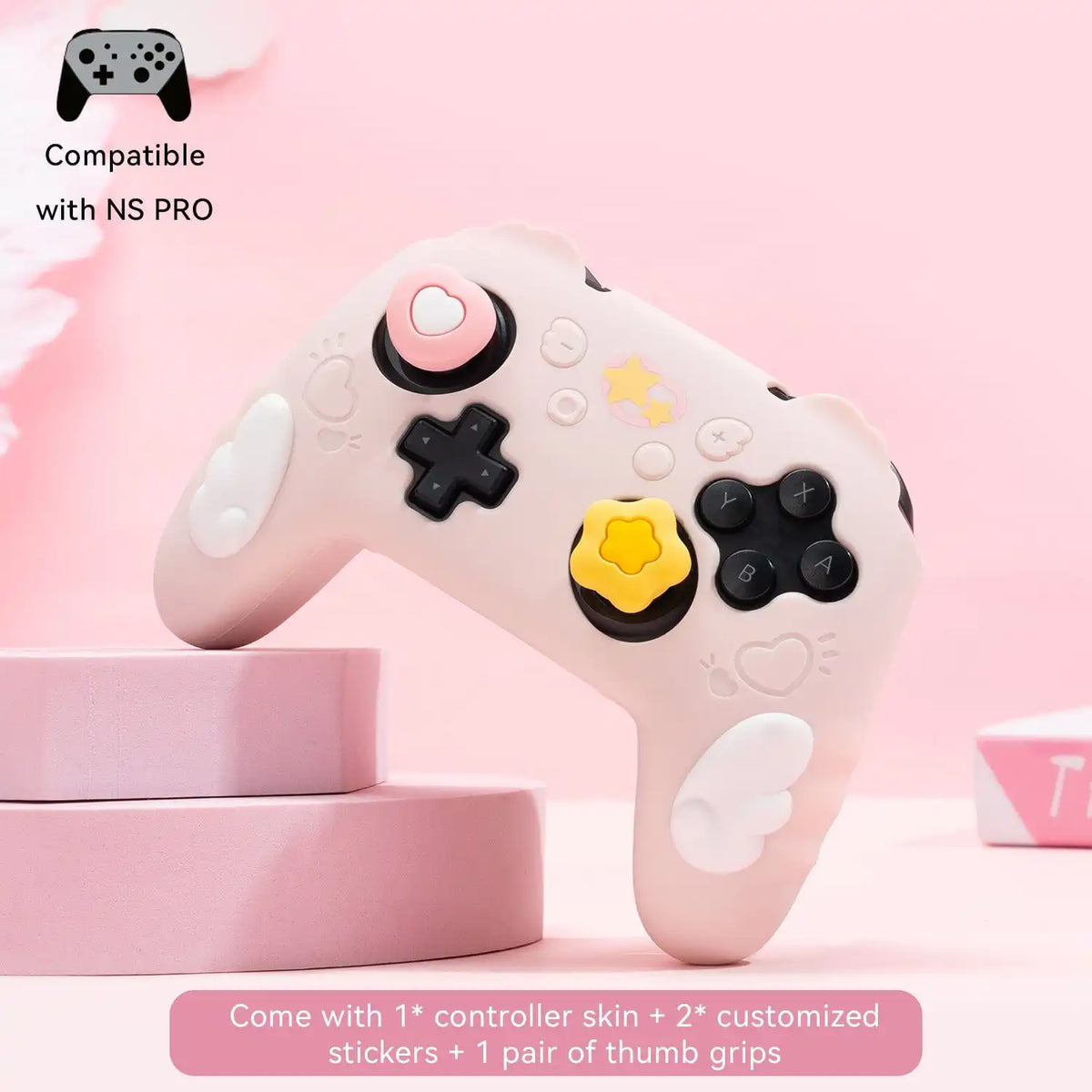 GeekShare Protective Cover Skin for PS5 / NS PRO/Switch 2 PRO Controller with 2 Thumb Grips and 1 Sticker, Star Wings Silicone