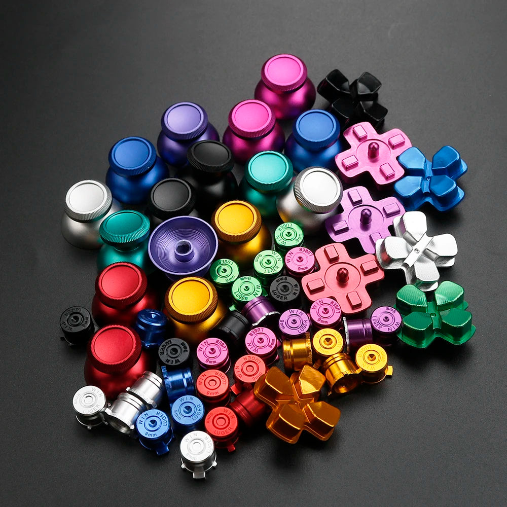 PS4 Thumb Grip Metal Thumb Grips Aluminum Replacement ABXY Bullet Buttons Thumbsticks Chrome D-pad for PS4 SLIM PRO Controller