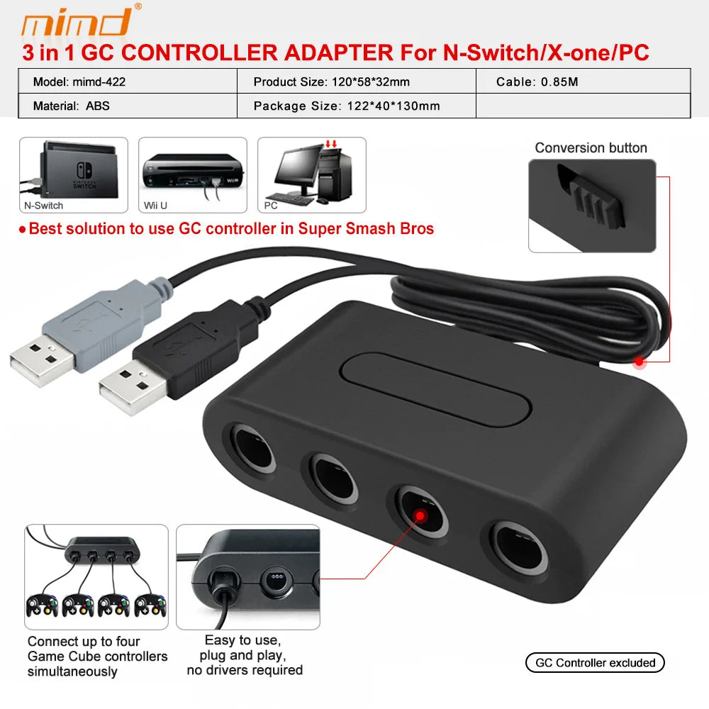 4 Ports Game Converter for GameCube GC Controller USB Adapter for Nintend Switch NGC/Wii u/PC Star Fighting Support