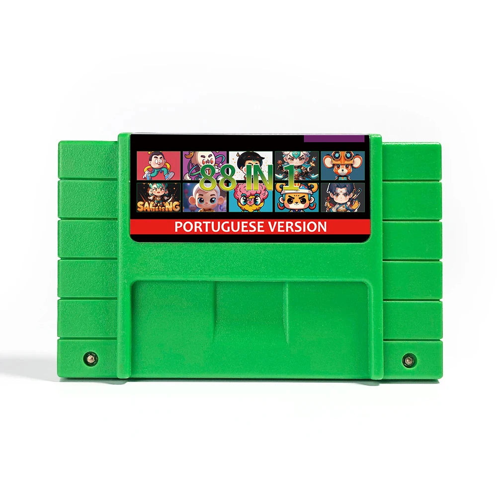 Super 88 In 1 Portuguese Game Cartridge Multi Game Card Green For SNES US NTSC 16 Bit Video Game Console