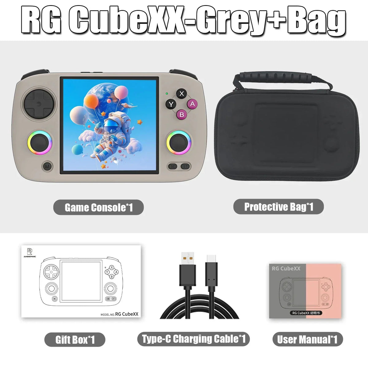 Anbernic RG CubeXX Retro Handheld Game Console 3.95 Inch IPS Screen 64 Bit Linux System With RGB Joystick Lighting HDMI-Support