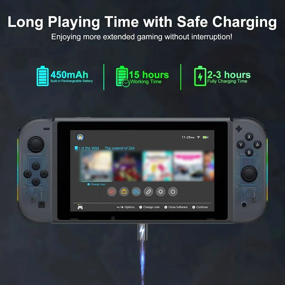 Wireless Game Joypad For Nintendo Switch Controller RGB Color Light Glare Vibration Six-axis Body Sense Joycon L/R Gamepad