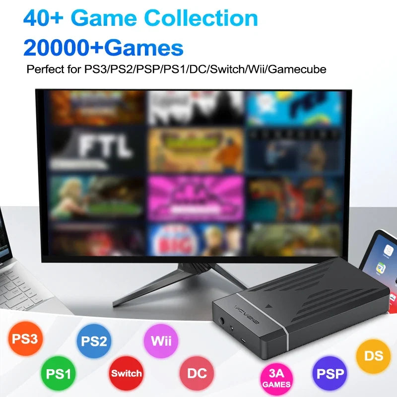 3TB Portable Gaming HDD Hyperspin/LaunchBox/Retrobat/Playnite Retro Game Console with 20000 Games for PS3/PS2/PS1/PSP/Switch/Wii