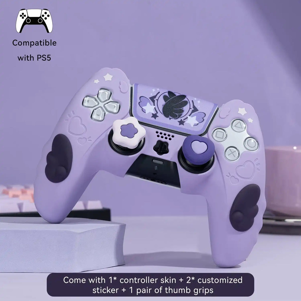 GeekShare Protective Cover Skin for PS5 / NS PRO/Switch 2 PRO Controller with 2 Thumb Grips and 1 Sticker, Star Wings Silicone