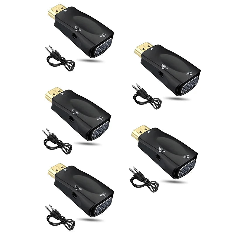 1-5pcs HDMI-compatible to VGA Cable Converter Male To Famale Converter Adapter 3.5mm Jack Audio HD 1080P For PC Laptop Tablet
