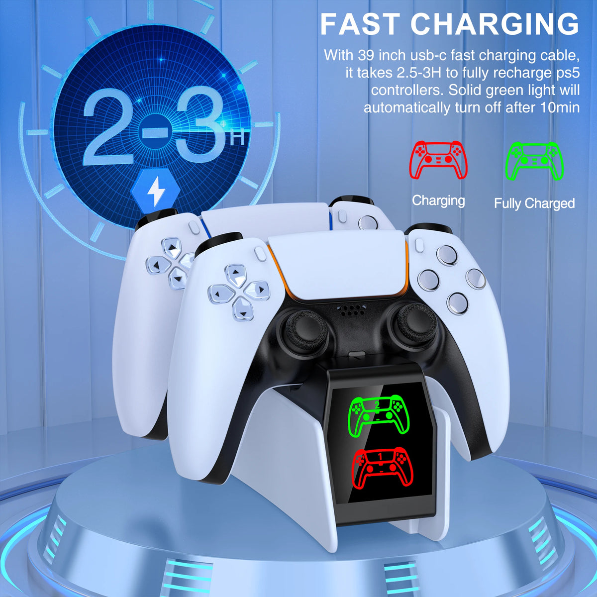 DinoFire PS5 FC400/FC304 Dual Charging Station, Type-C RGB