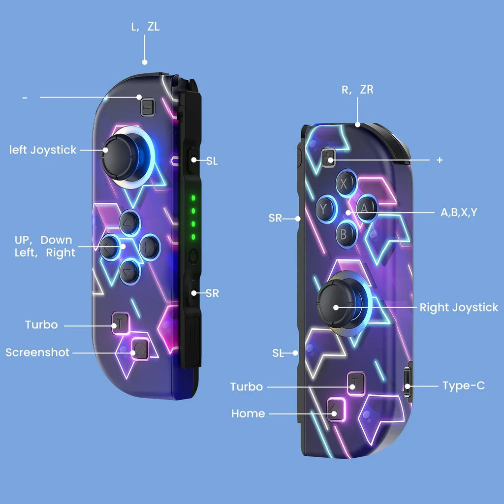 Joypad For Nintendo Switch/OLED/Lite - Vibration Turbo Wake-up FUNC NO Drift , Wireless Controller L/R Handle RGB Light