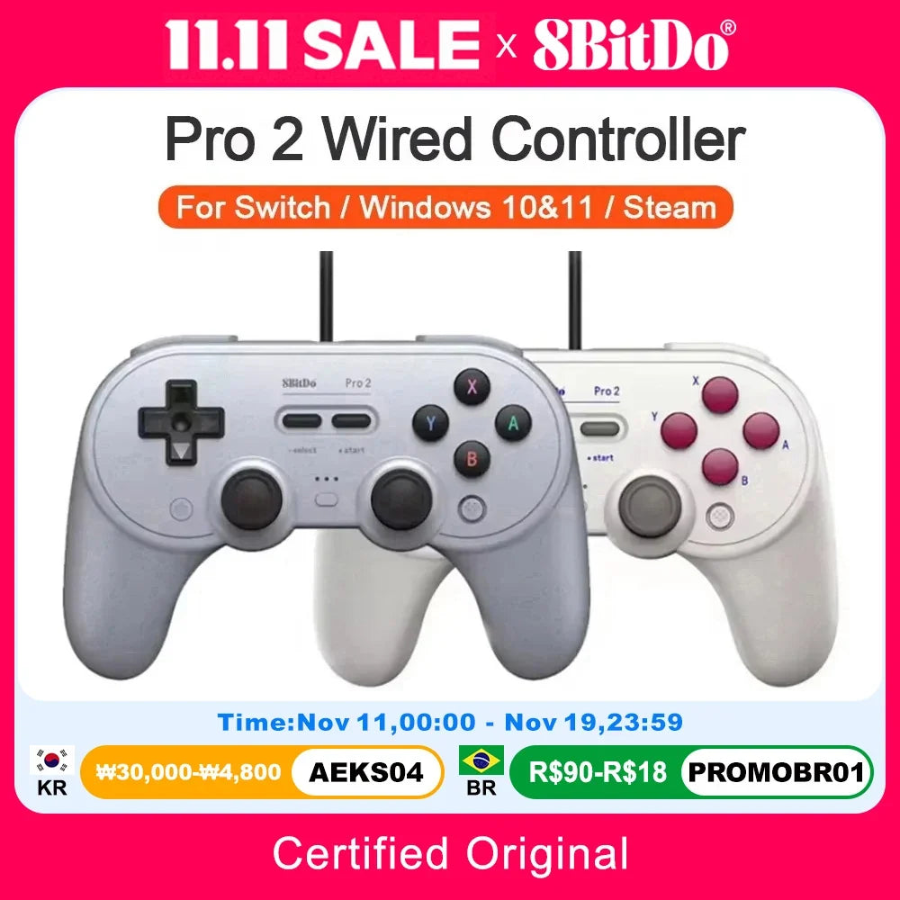8BitDo Pro 2 Wired Gamepad for Nintendo Switch PC Gamepad RetroPie Raspberry Pi Ultimate Software Adjustable Hair Triggers