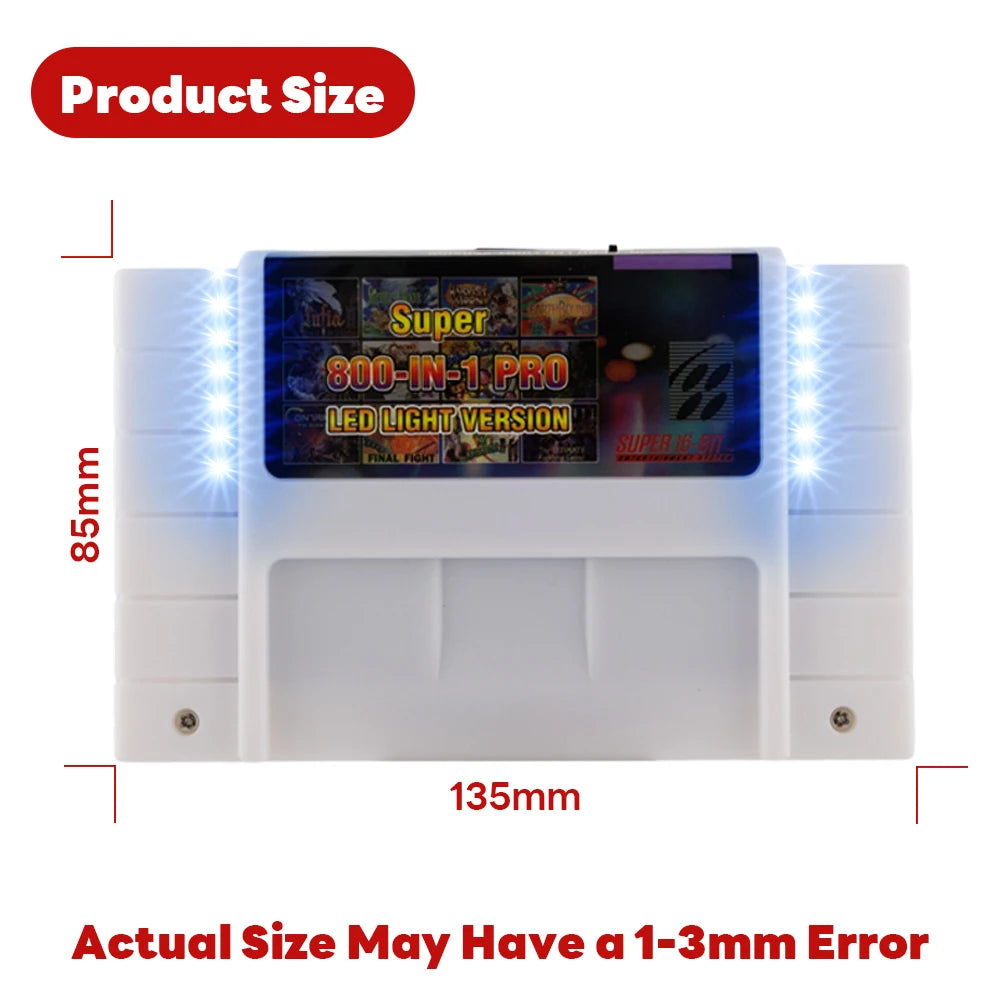 800 in 1 SNES Game Cartridge with LED Light, Region Free Shell