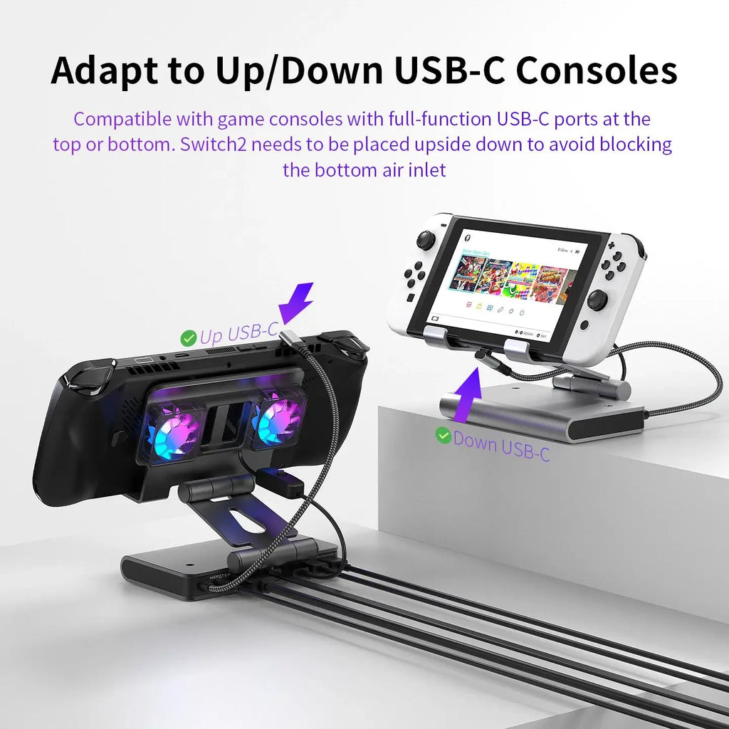 6 In 1 Dual Fans Docking Station for Rog Ally Steamdeck Game Console Dock Adjustable Height Dock Bracket with Hdmi 4K 60Hz