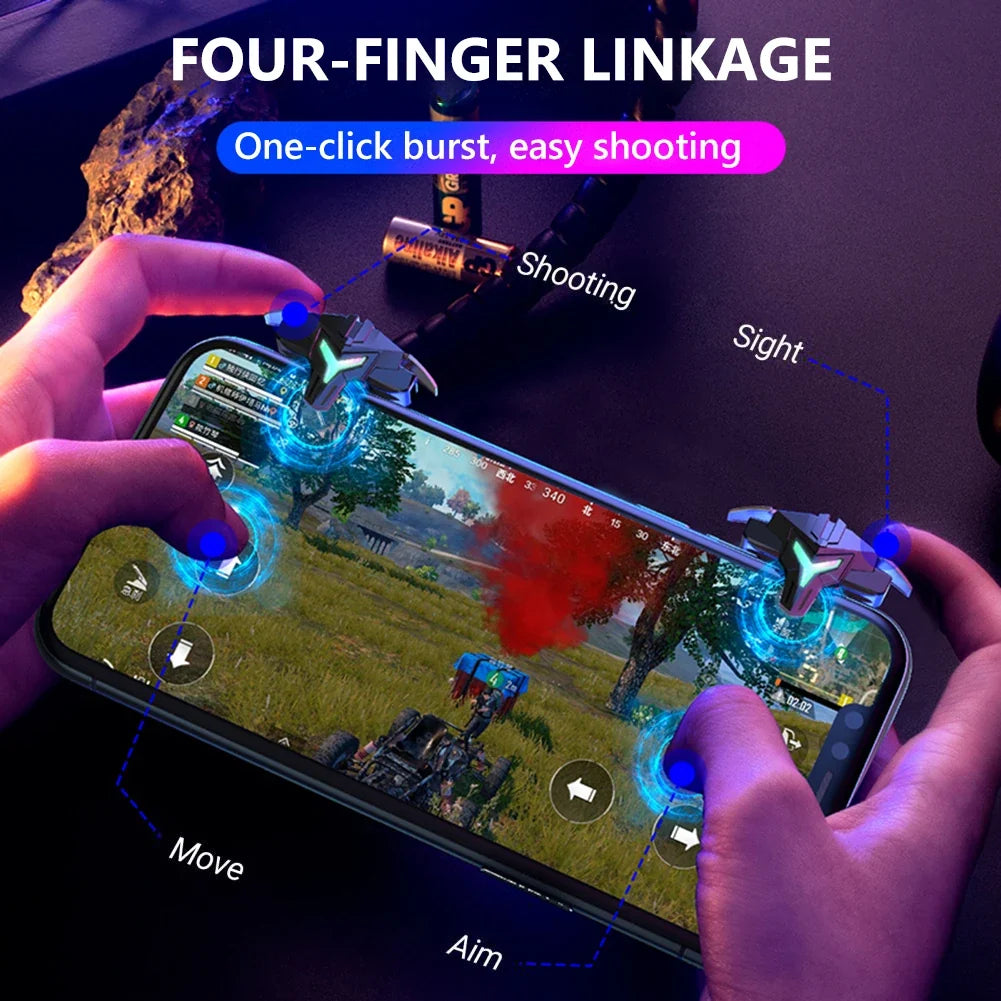 1/2pcs RGB A1 Mobile Gaming Trigger Professional 4 Finger Game Controller Gaming Aim Shooting Triggers Joystick for Mobile Phone