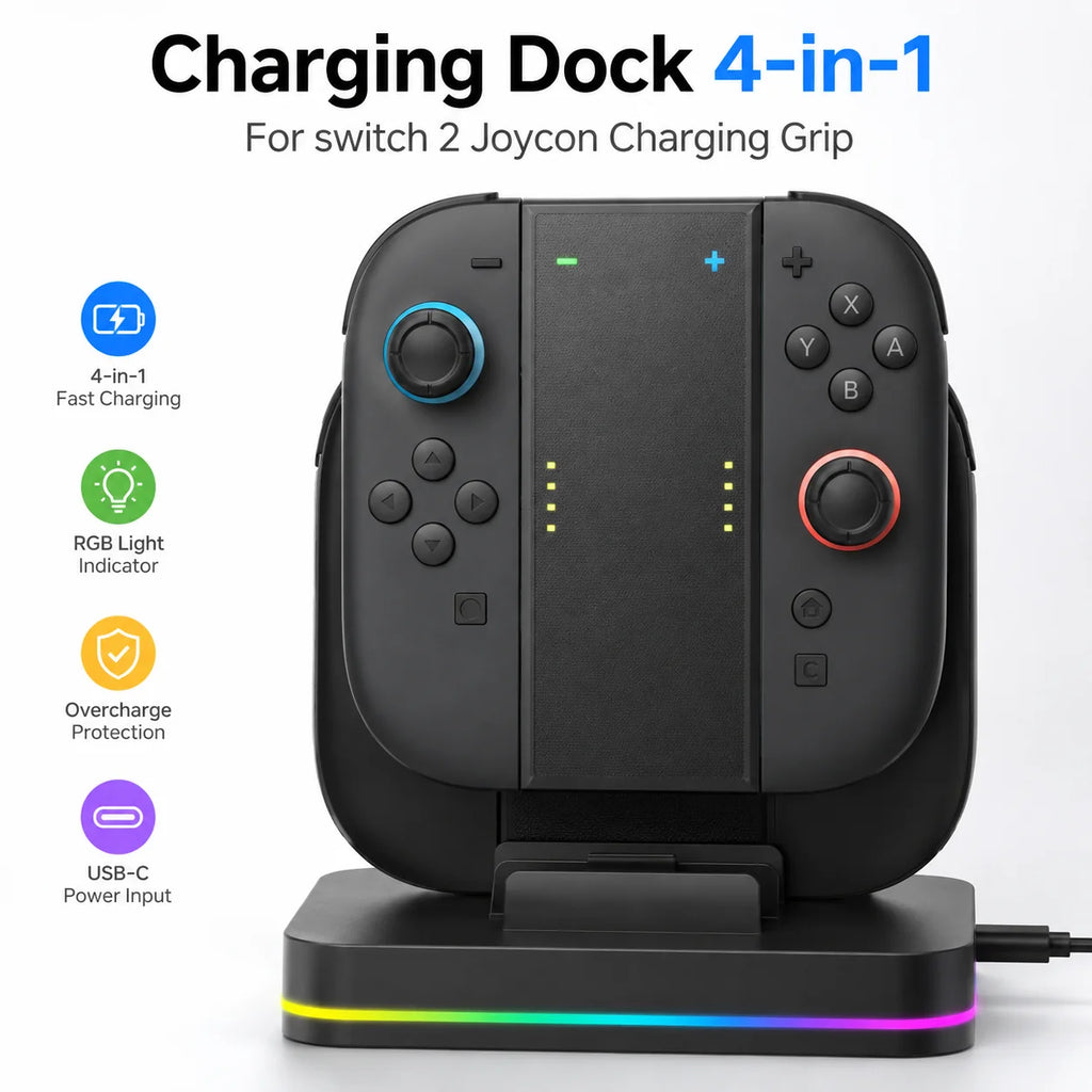 REMANK Nintendo Switch 2 Joy-Con Charging Dock, 4-in-1 RGB