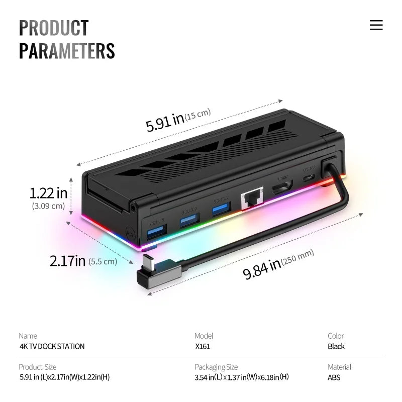 Controller Stand Extension Dock 4k 120hz Video Out 2 1 1000mbps Lan Port 100w Usb C Pd Rgb Dock Station For Rog Ally Steam Deck