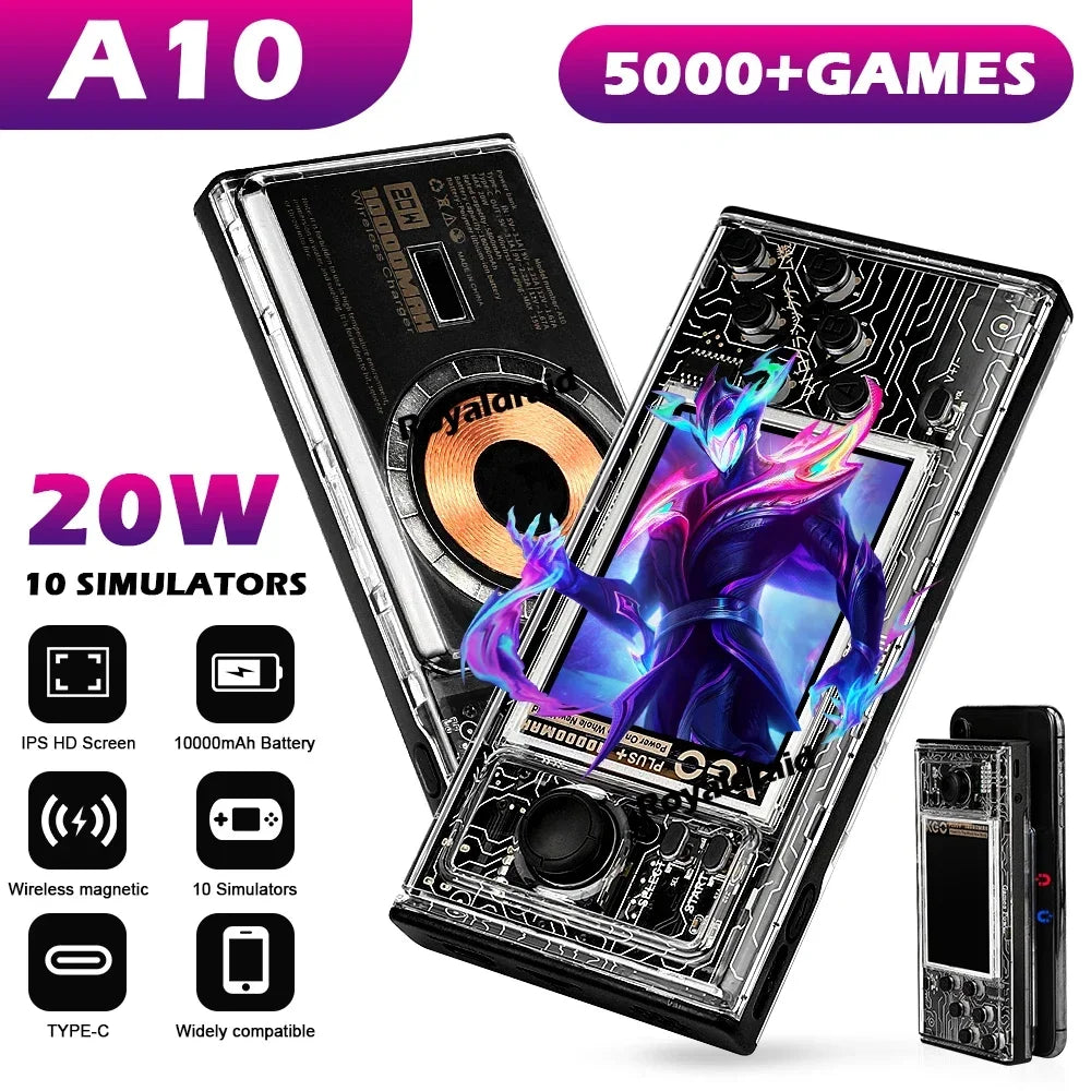 A10 Handheld Game Console and 10000mAh Power Bank, 2-in-1