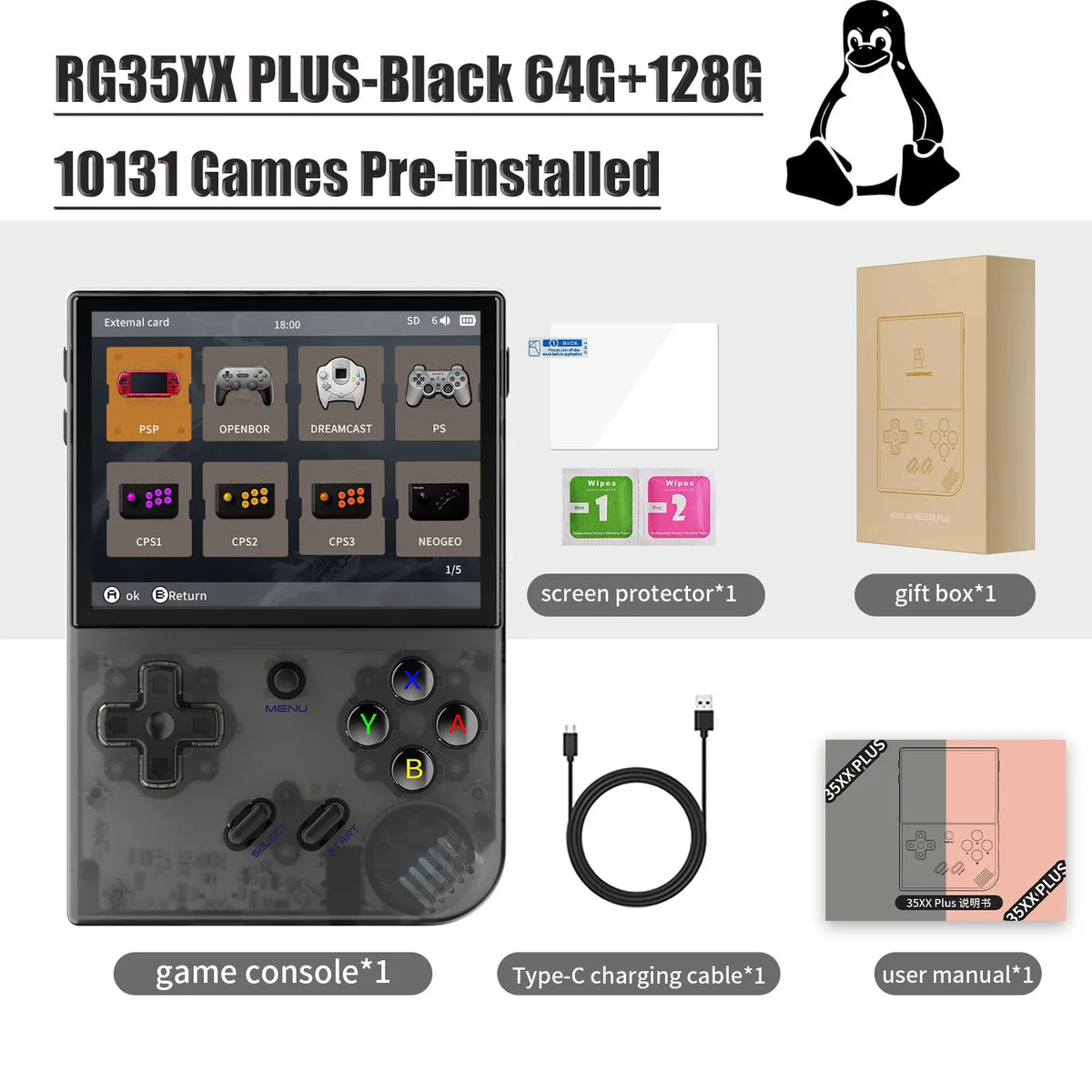 ANBERNIC RG35XX PLUS Retro Handheld Game Player Built-in 64G TF 5000+ Classic Games Support-HDMI TV Portable Game Player