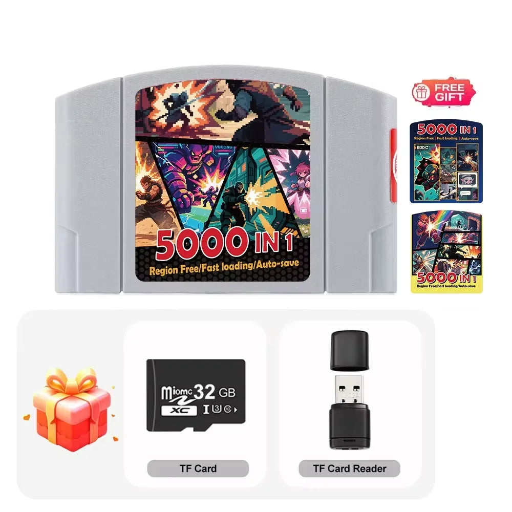 N64 Game Cartridge with 32GB TF Card, 5000+ Games, Region Notes