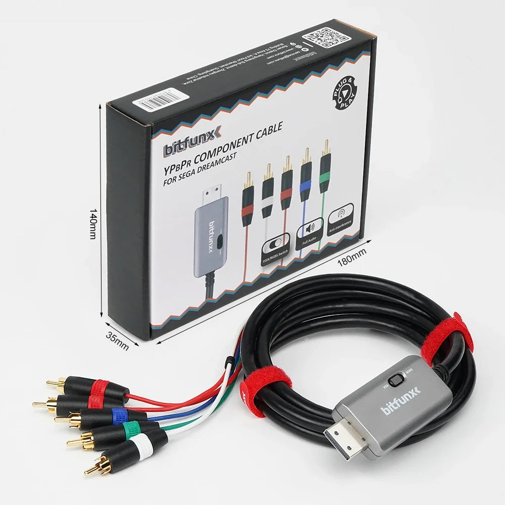 BitFunx RGBS VGA To Component Video 5RCA YPbPr Cable For Sega Dreamcast DC Game Console