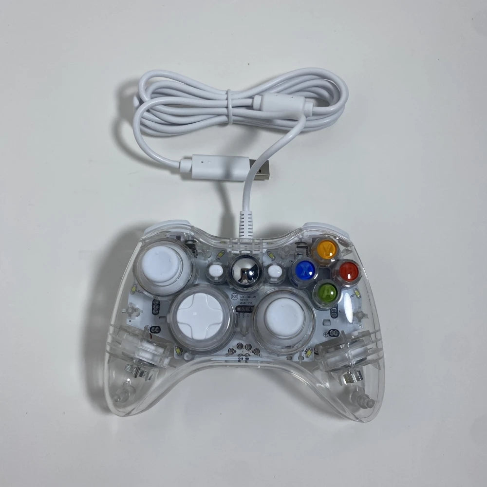 Quality USB Wired Controller Gamepads for Xbox 360 Transparent Shell Joystick Gamepad For Windows PC Computer With LED Light