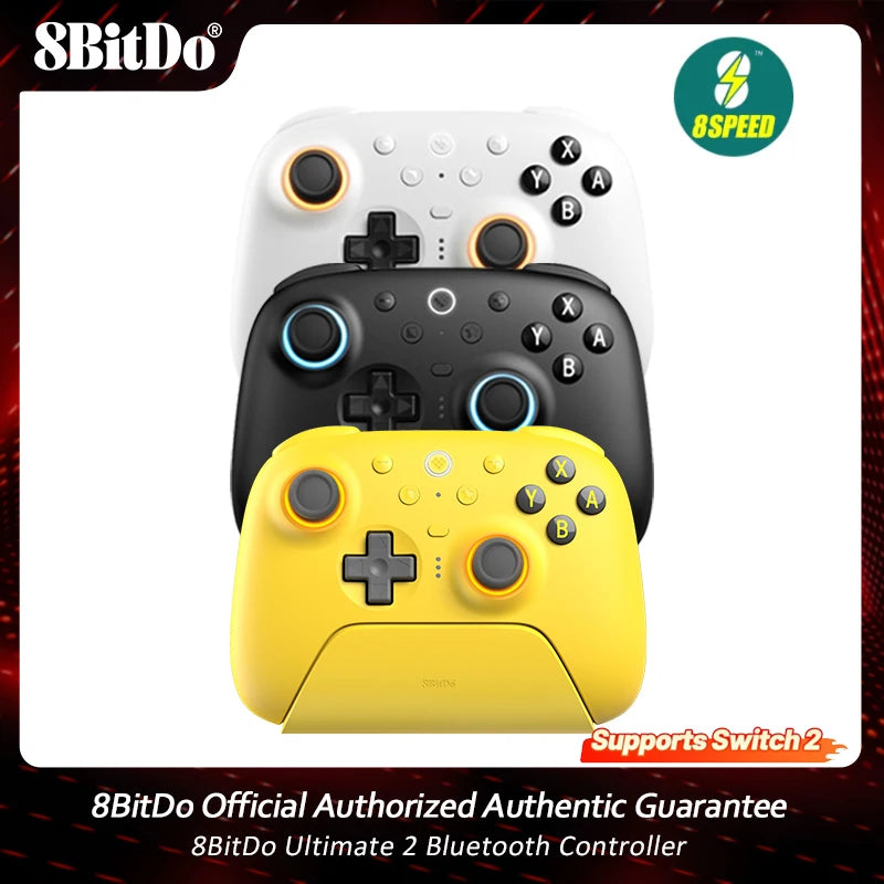 8BitDo Ultimate 2 Bluetooth Controller for Nintendo Switch / Switch 2 PC, Windows 10, 11 TMR Joysticks&8Speed with Charging Dock