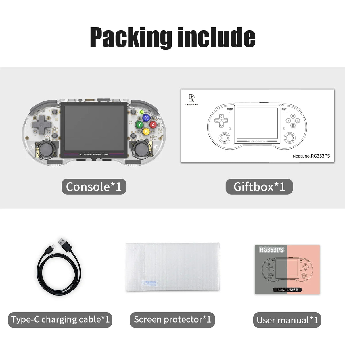 ANBERNIC RG353PS Retro Handheld Game Console 3.5'' IPS Screen Linux OS RK3566 64bit Game Player Built in 3500mAh Battery