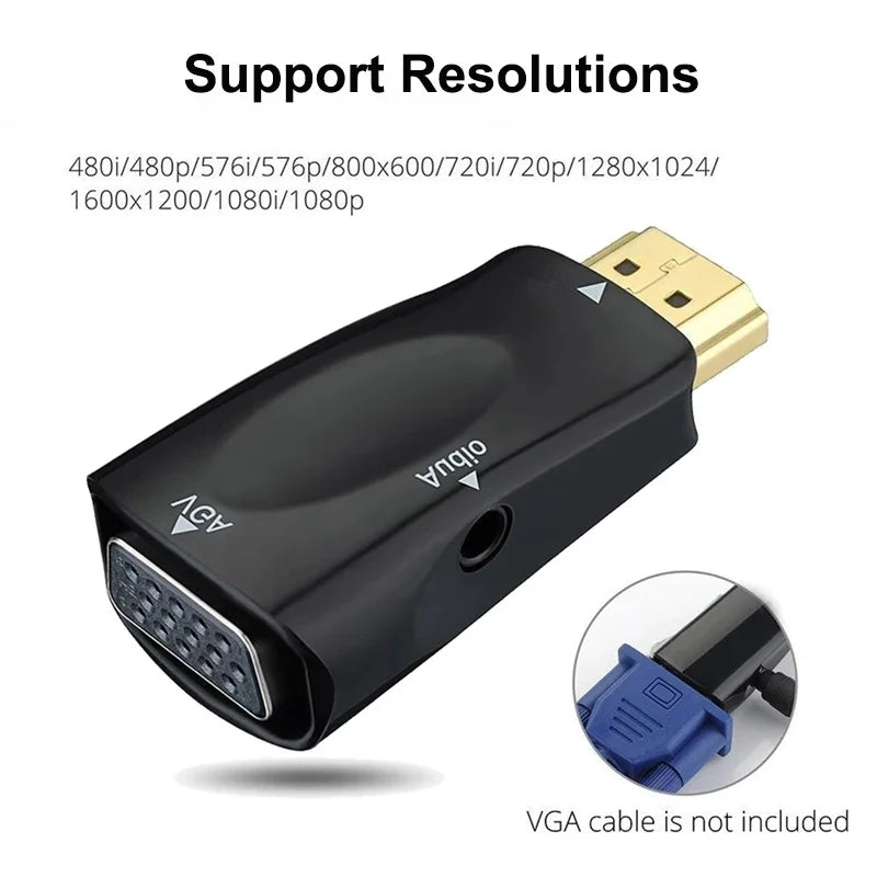 1-5pcs HDMI-compatible to VGA Cable Converter Male To Famale Converter Adapter 3.5mm Jack Audio HD 1080P For PC Laptop Tablet