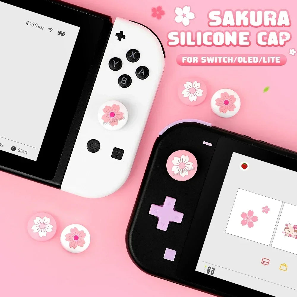Cute Sakura Silicone Soft Thumb Stick Grip Cap 4PCS/Set Joystick Cover For Switch NS OLED/Lite Joycons Controller Thumbstick Cap