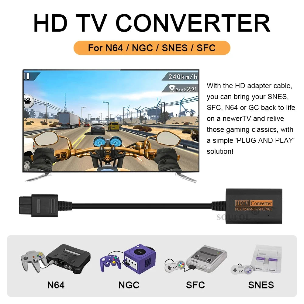 N64, GameCube, SNES to HDMI Converter, Up to 1080p Output