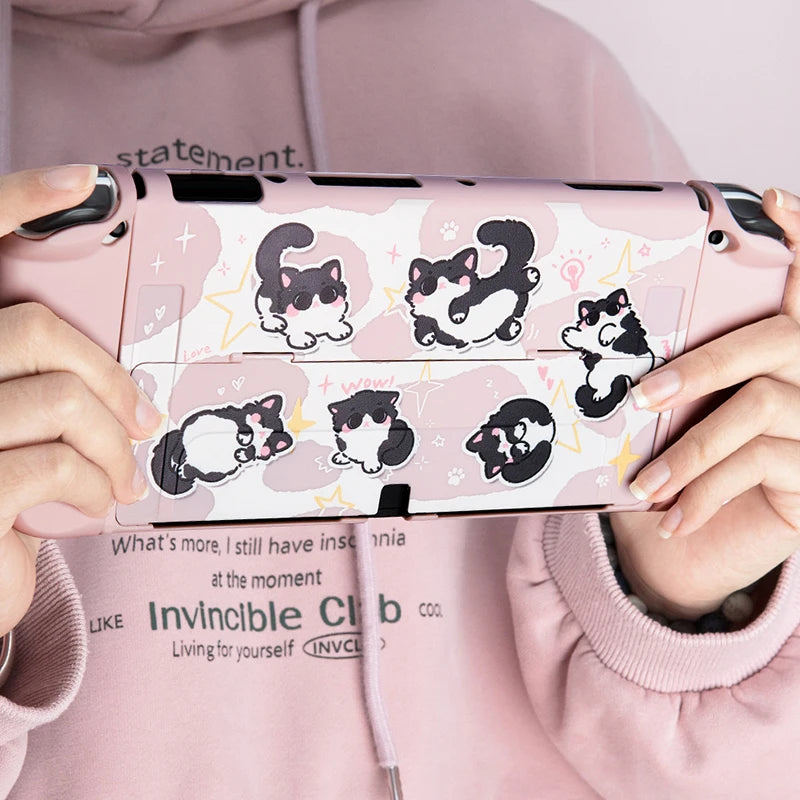 Pink Cat Case for Nintendo Switch OLED, Dockable Hard PC Shell
