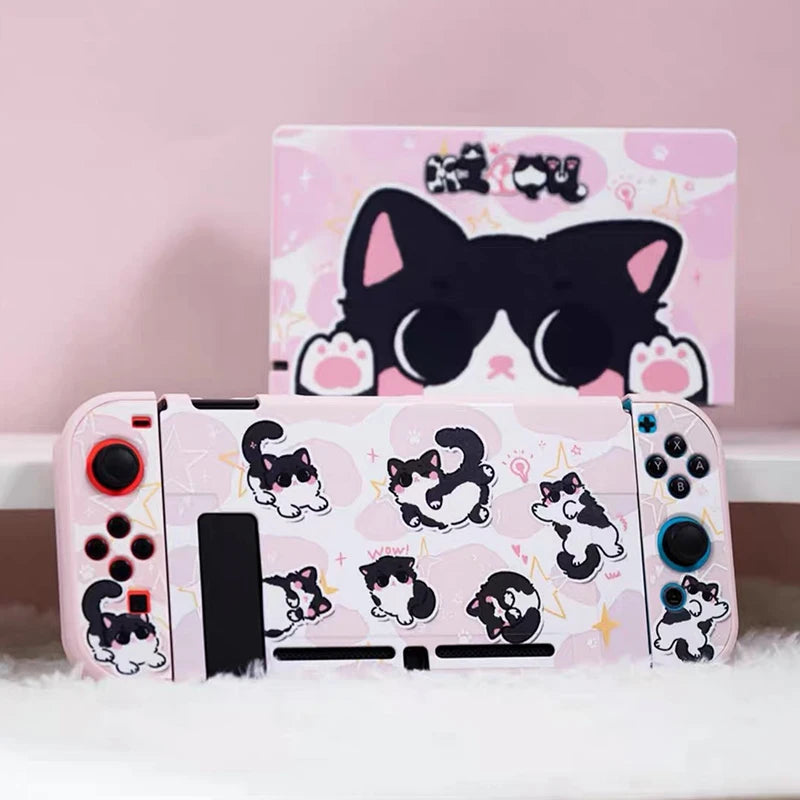 Pink Cat Case for Nintendo Switch OLED, Dockable Hard PC Shell