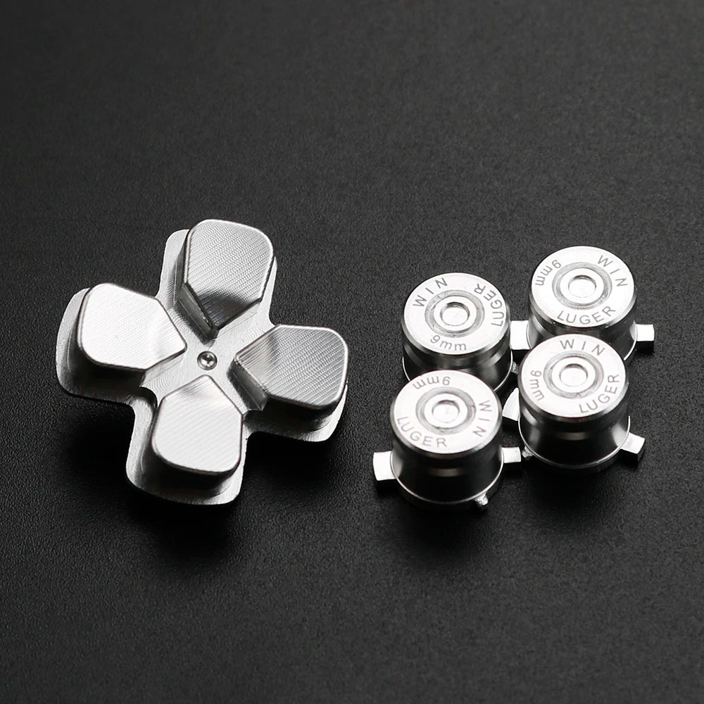 PS4 Thumb Grip Metal Thumb Grips Aluminum Replacement ABXY Bullet Buttons Thumbsticks Chrome D-pad for PS4 SLIM PRO Controller