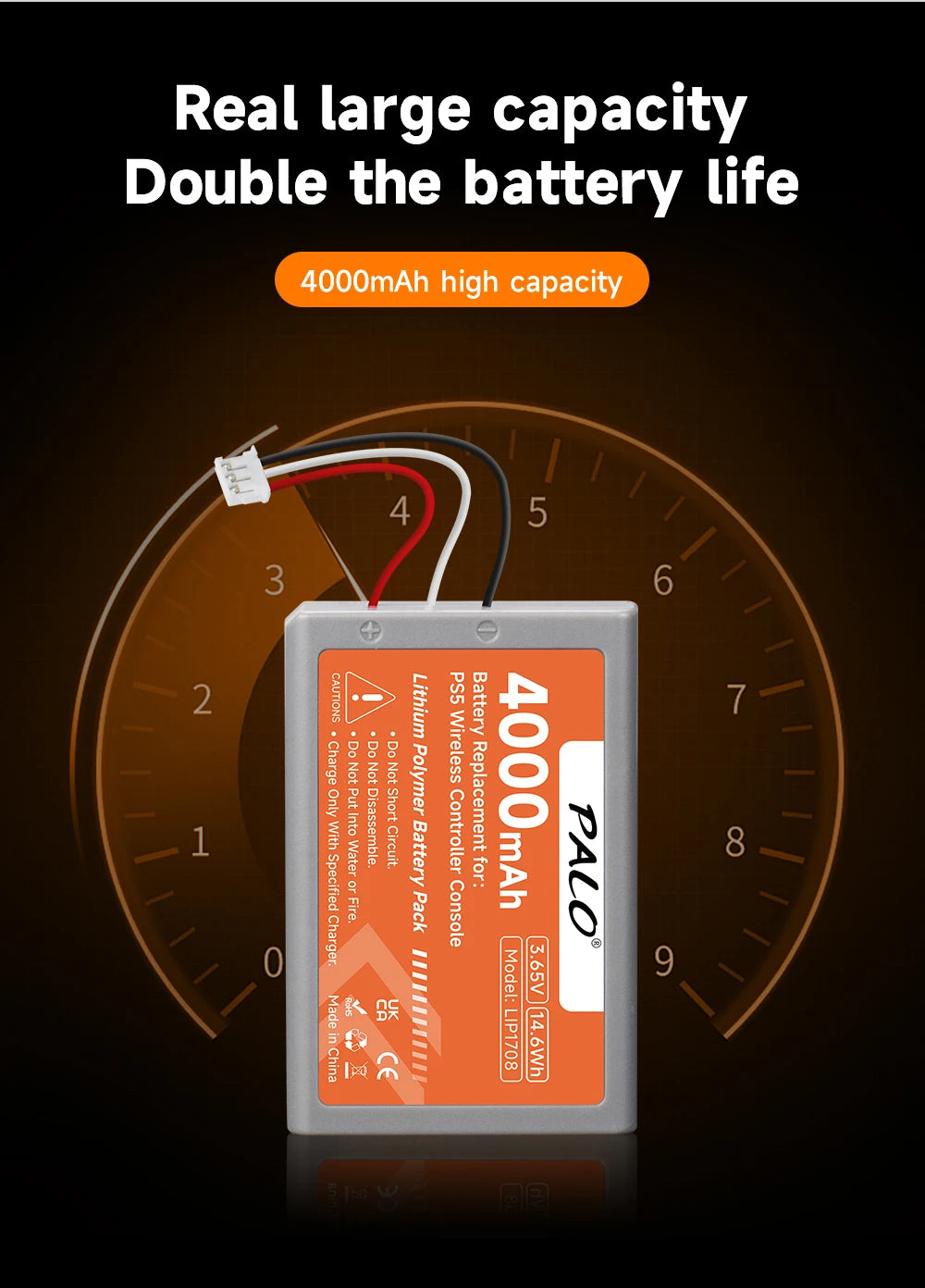 PALO 4000mAh Battery for PS5 Controller LIP1708, Rechargeable