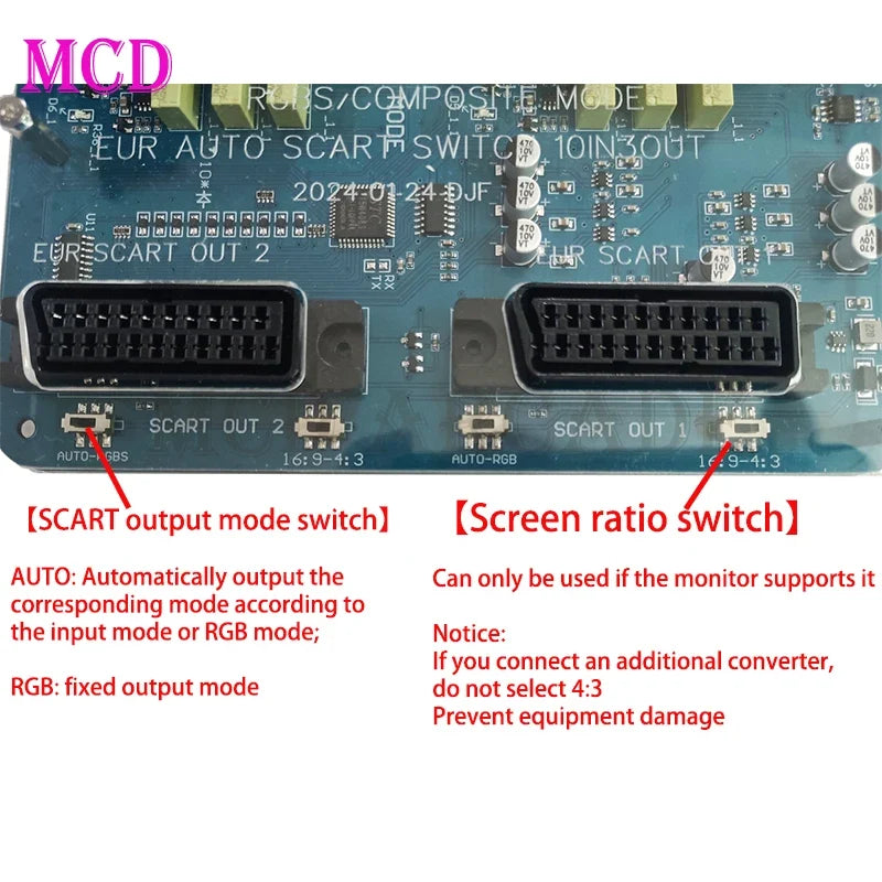 SNES SFC EU Scart Splitter 10 In 3 Out Auto RGBS Switcher