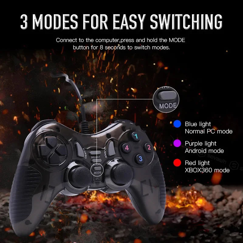 USB Wired Dual Vibration Controller for PC Windows and PS3