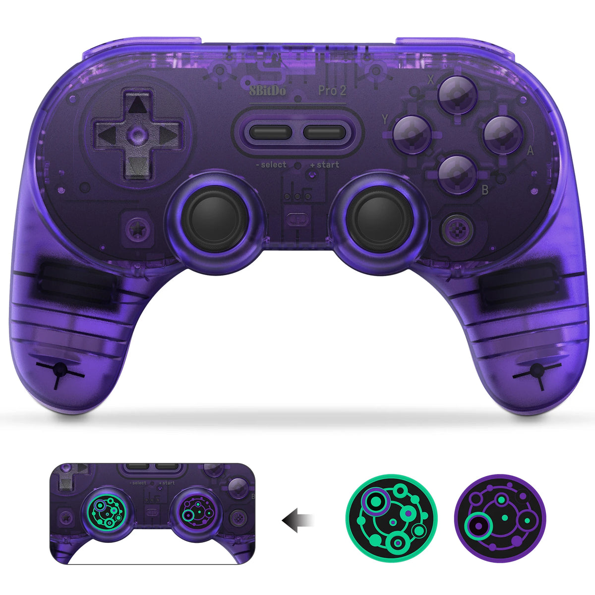 8BitDo Pro 2 Bluetooth Controller Gamepad Handle for Nintendo Switch 2, PC, Mac Transparent Black Edition)
