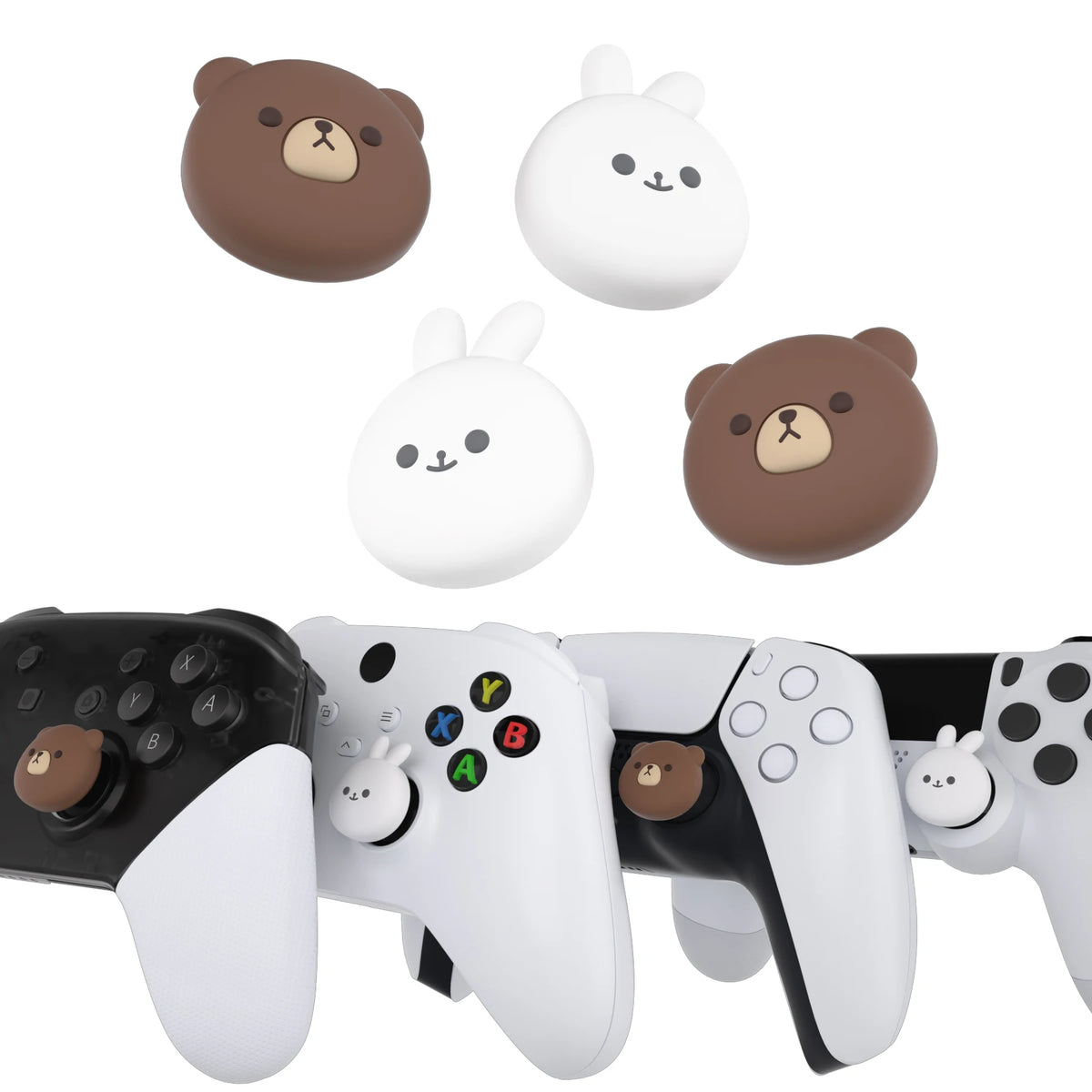 PlayVital Cute Thumb Grips Joystick Cover Thumbstick Caps for PS5/4, Xbox Series X/S, Switch Pro - Animal Series