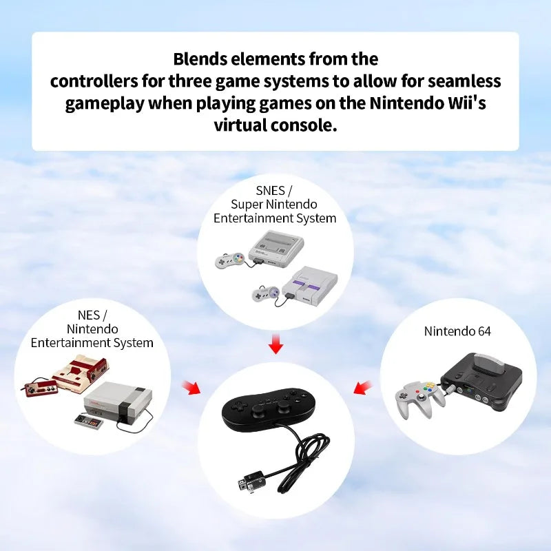 Classic Wired Controller for Wii and Wii U, White or Black