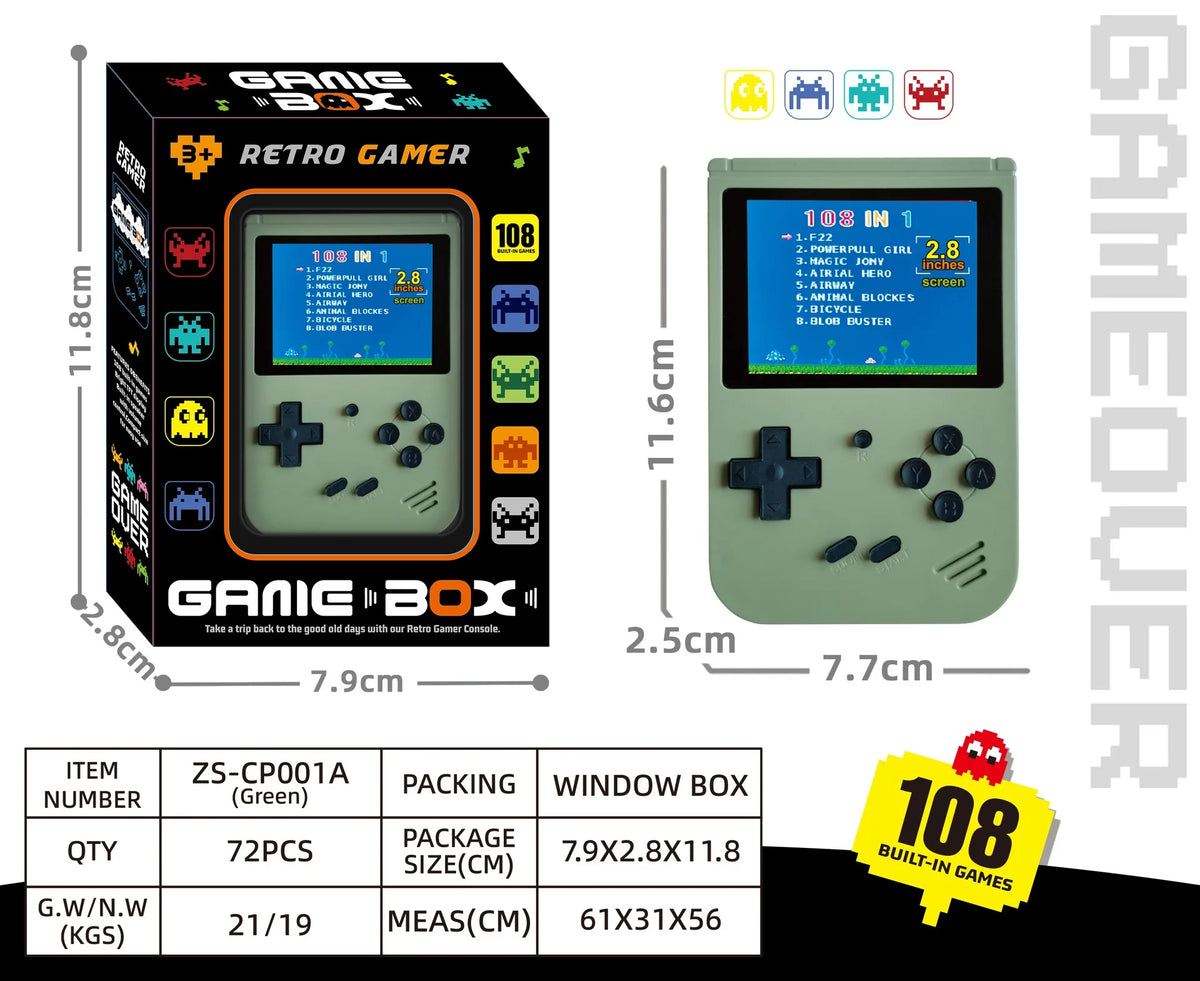 Retroid Style Gamer Mini Pocket Gaming Device 108 In 1 Built‑In Games Color Screen Portable Retro Video Game Player For Adults